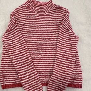 Anthropologie Red and White Striped Turtleneck Sweater